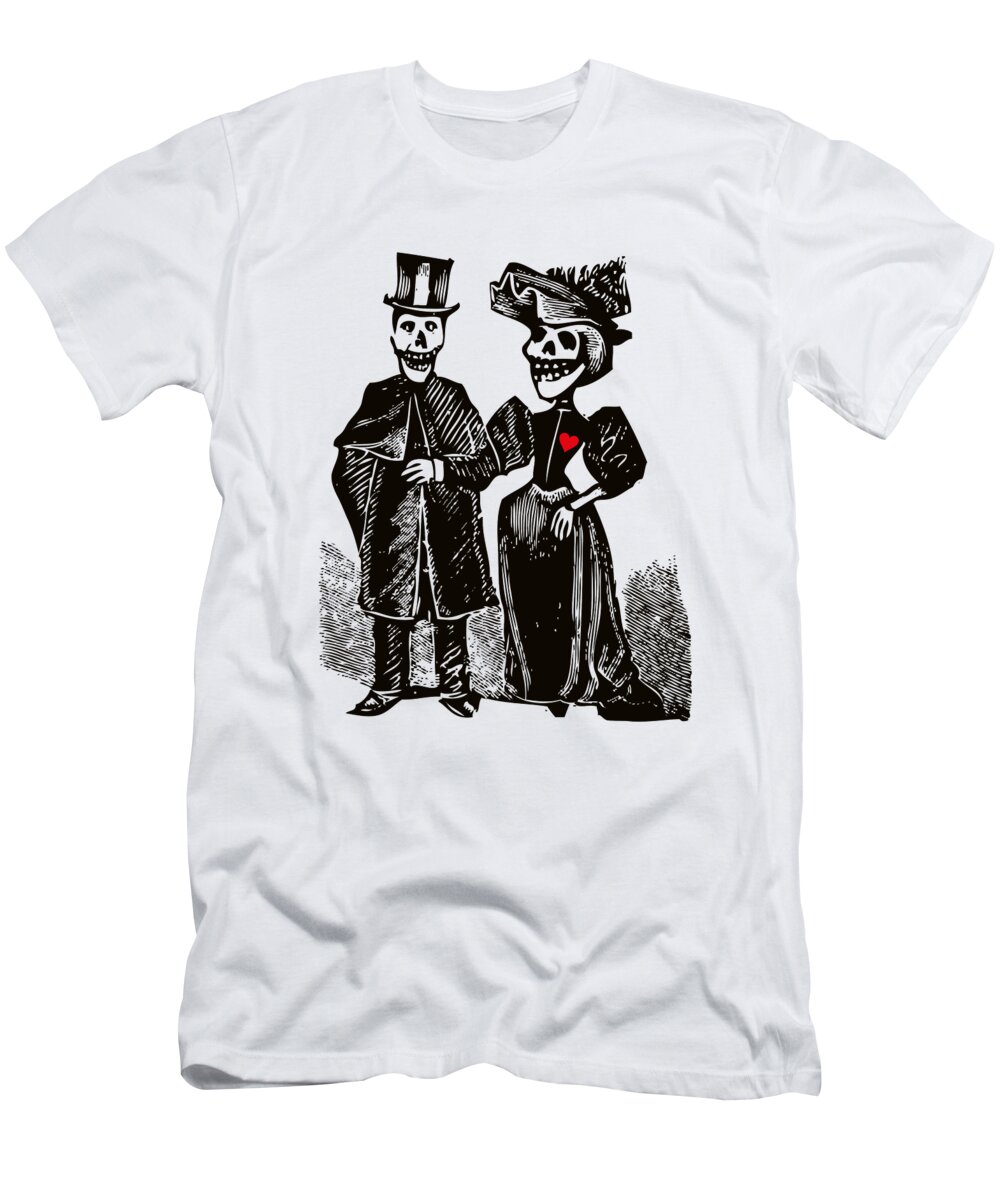 Calavera Lovers T-Shirt featuring the digital art Calavera Couple by Eclectic at Heart