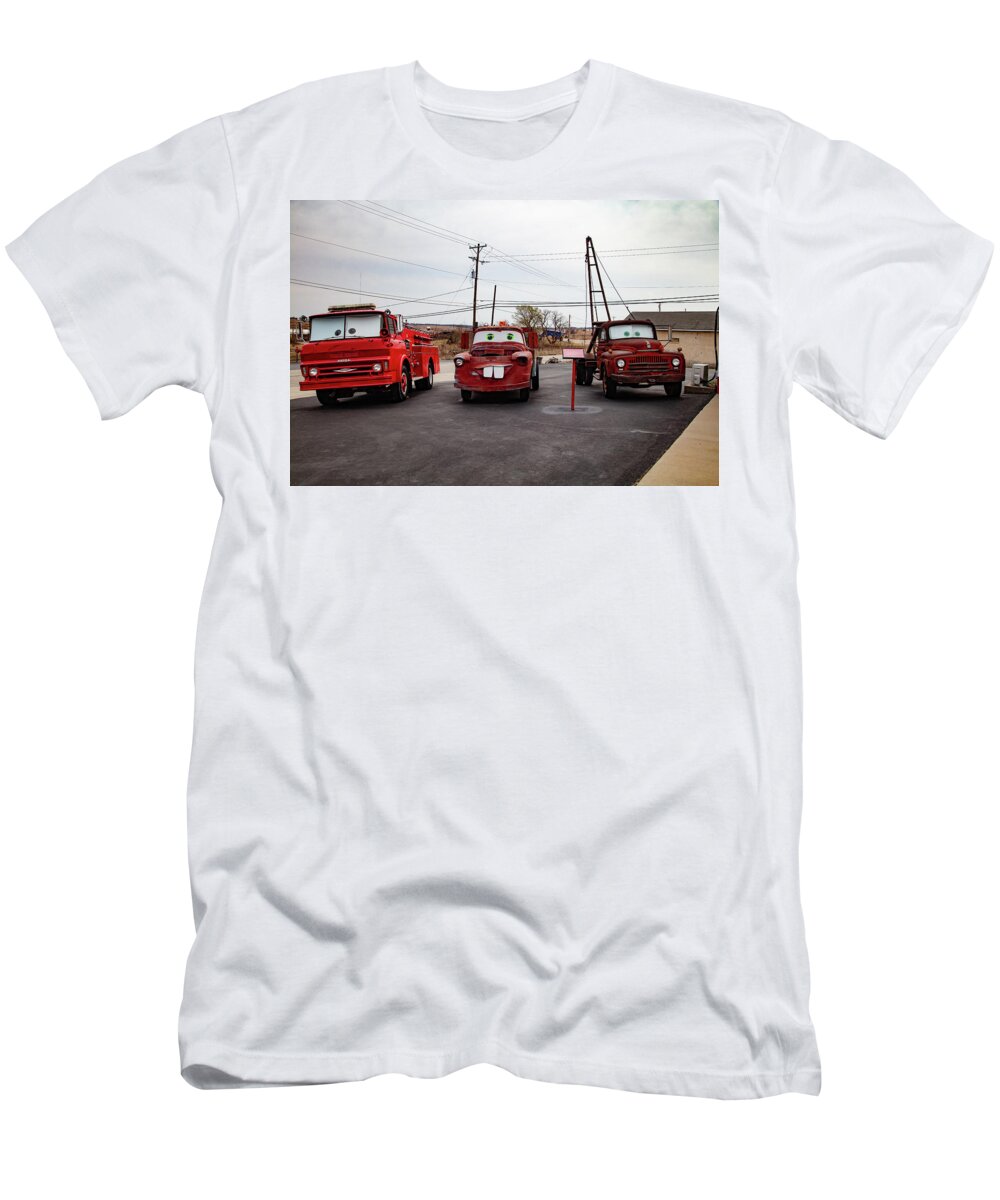 Cars On Route 66 T-Shirt featuring the photograph Cars on Route 66 in Galena Kansas by Eldon McGraw