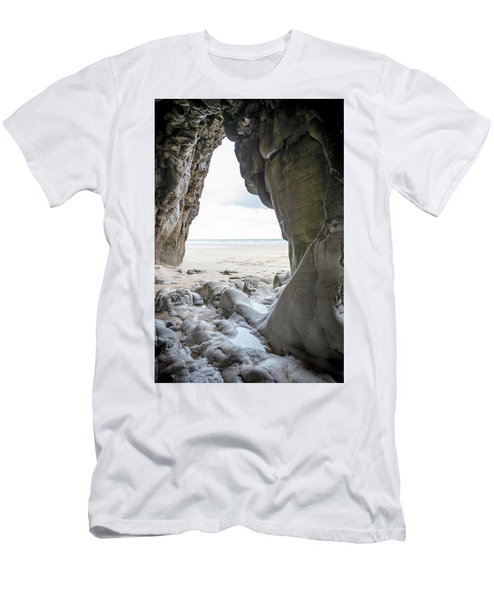 Cave T-Shirt featuring the photograph Cave At Pendine Sands, Wales by Paul Thompson