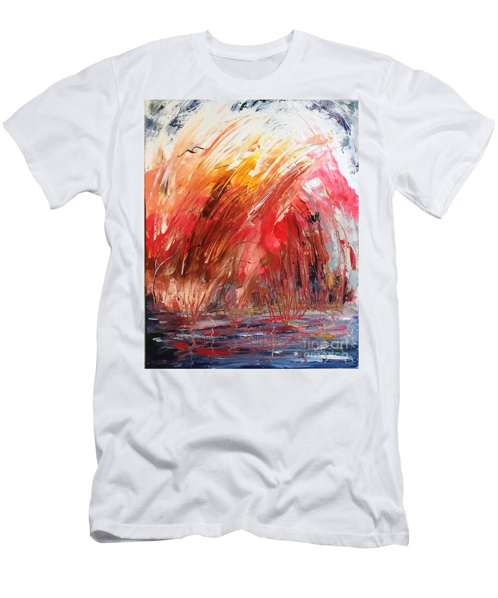 New York City T-Shirt featuring the painting Fireworks by Catherine Ludwig Donleycott
