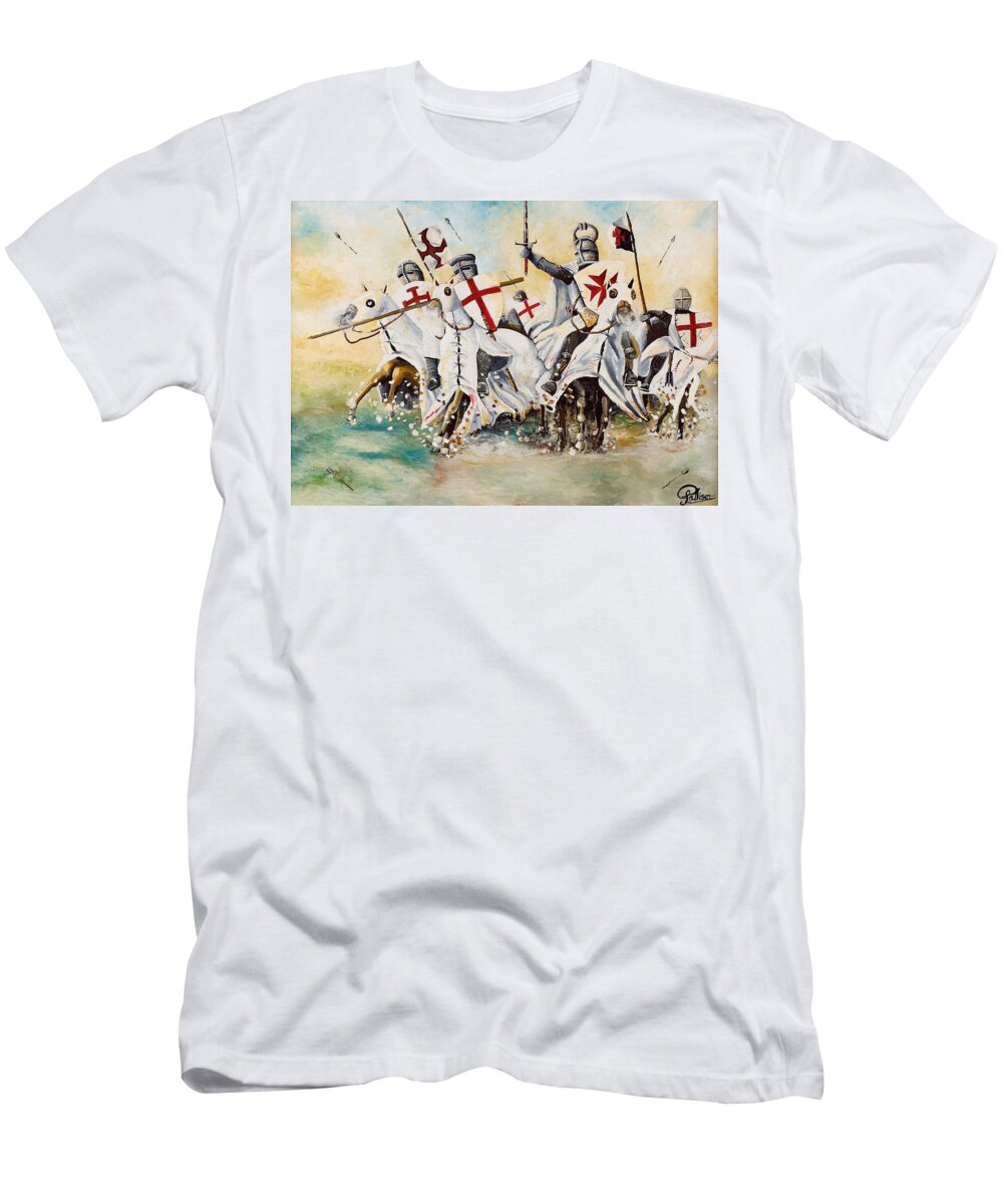 Knights Templar Charge T-Shirt featuring the painting Charge of the Knights Templar by John Palliser