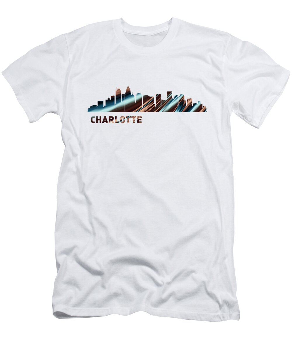 Charlotte T-Shirt featuring the digital art Charlotte Skyline on White by Elisabeth Lucas