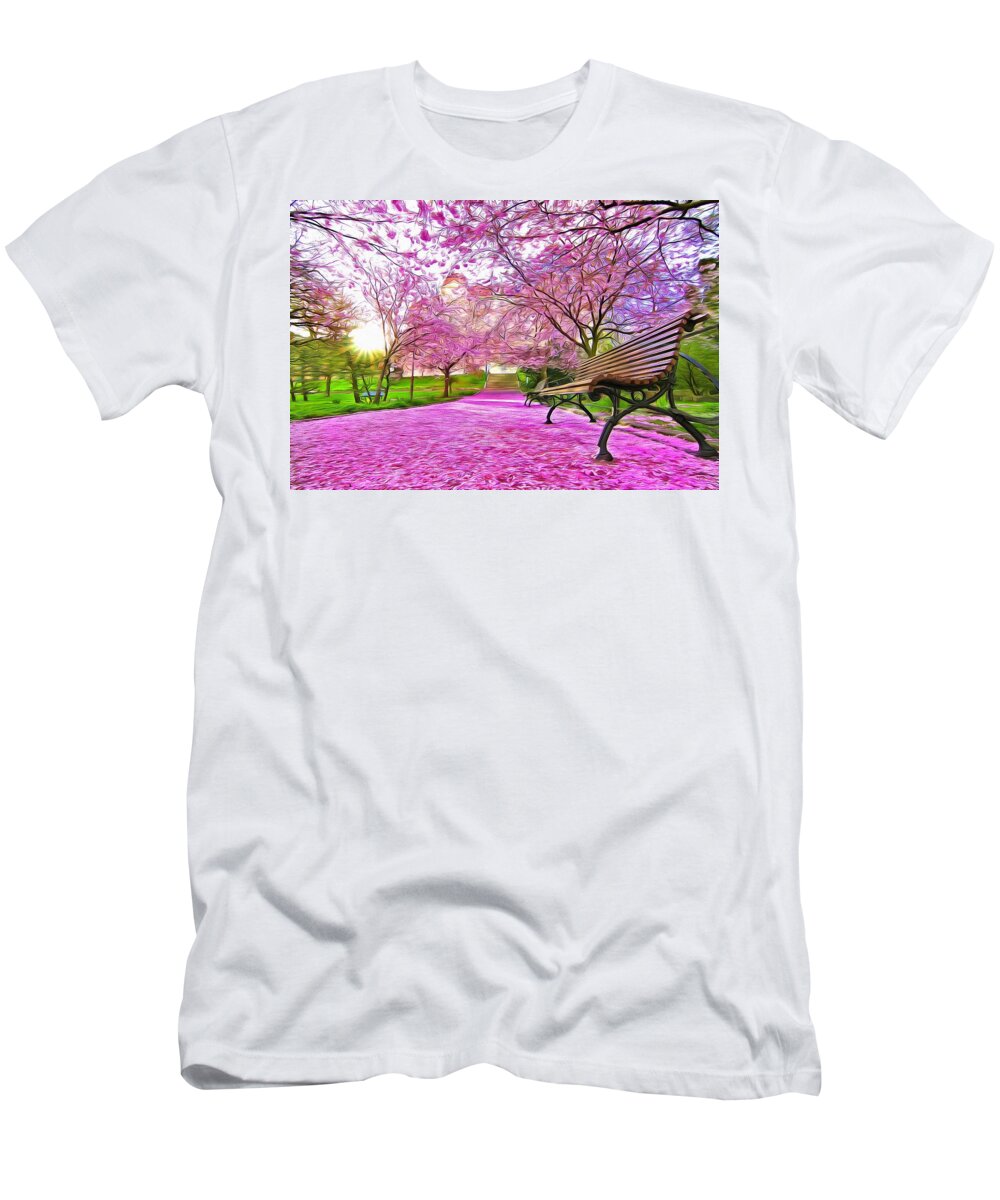 Cherry Blossoms T-Shirt featuring the painting Cherry Blossoms by Harry Warrick