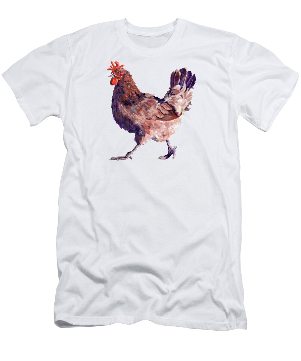 Chicken T-Shirt featuring the painting Chicken Strut - painting by Annie Troe