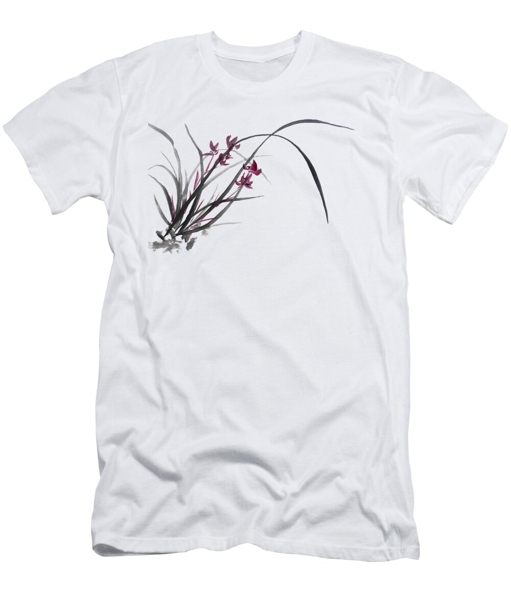 Orchid T-Shirt featuring the painting Chinese Orchid - no Cally by Birgit Moldenhauer
