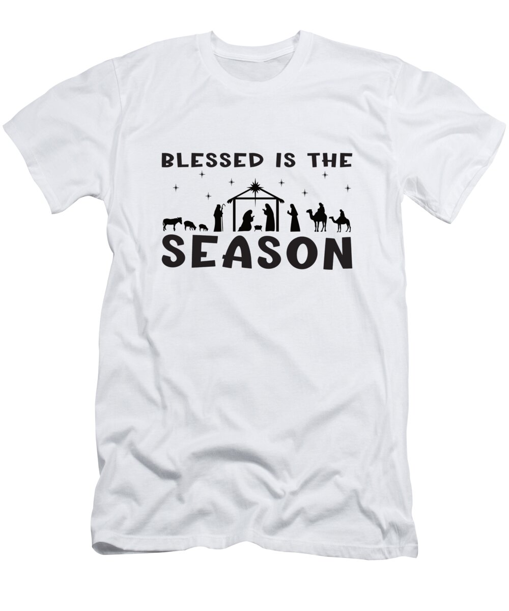 Christian Christmas T-Shirt featuring the digital art Christian Christmas Nativity - Blessed Season by Bob Pardue