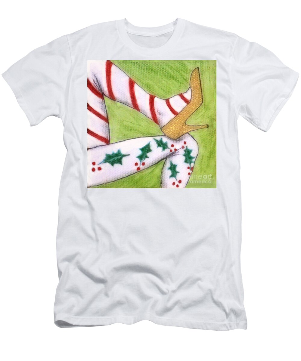 Christmas T-Shirt featuring the drawing Christmas Legs by Jayne Somogy