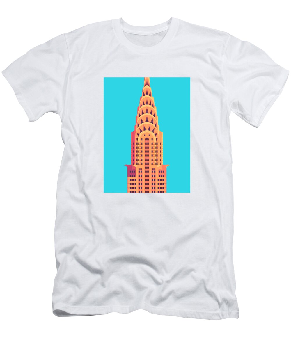 Architecture T-Shirt featuring the digital art Chrysler Building - Cyan by Organic Synthesis