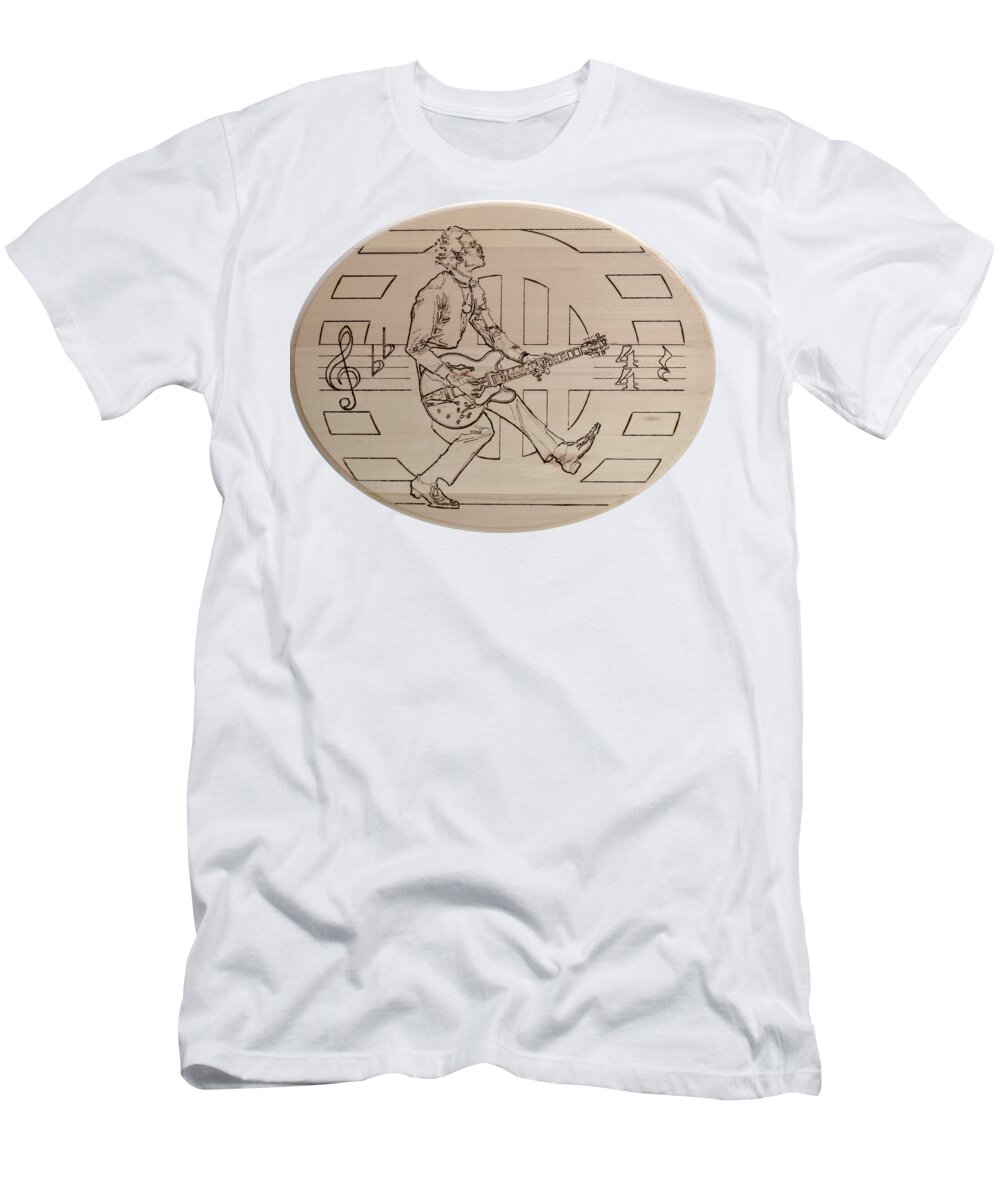 Pyrography T-Shirt featuring the pyrography Chuck Berry - Viva Viva Rock 'N' Roll by Sean Connolly