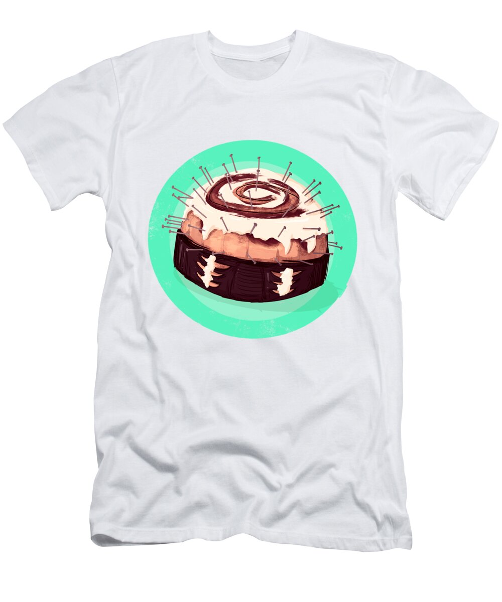 Pastry T-Shirt featuring the drawing Cinnabite by Ludwig Van Bacon