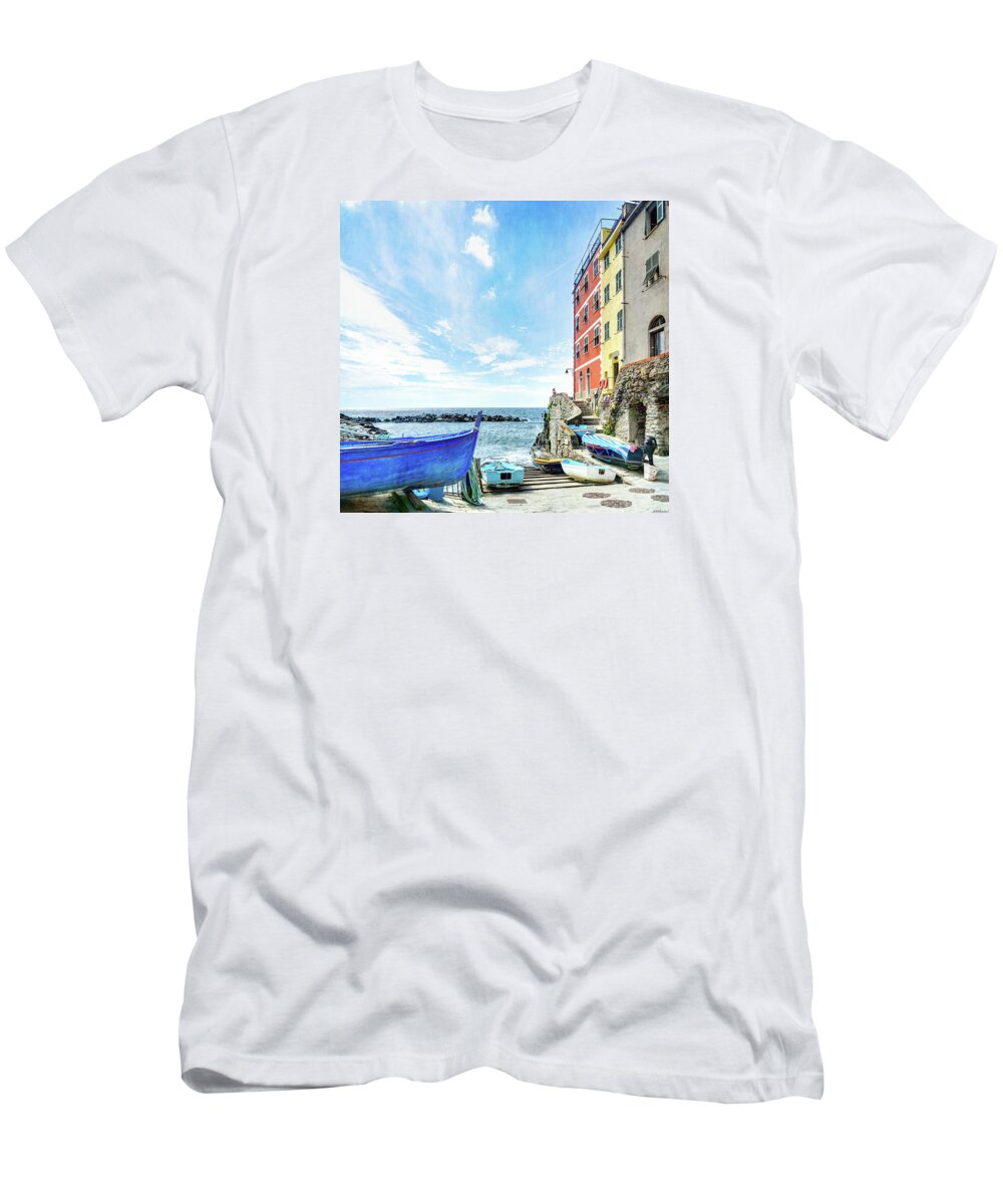 Riomaggiore T-Shirt featuring the photograph Cinque Terre - little port of Riomaggiore - vintage version by Weston Westmoreland