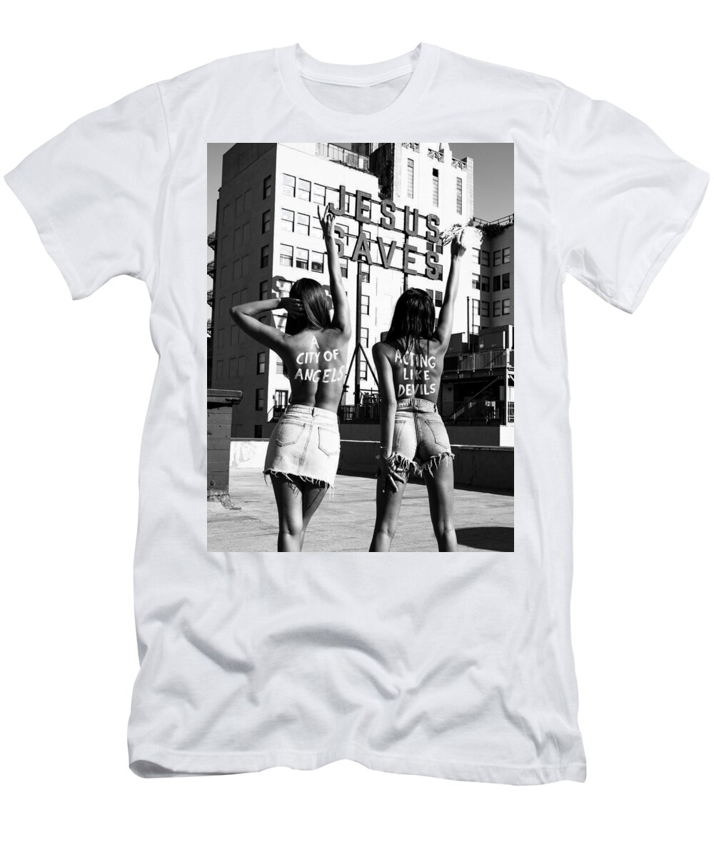 Black And White T-Shirt featuring the photograph City of Angels by Brendan North