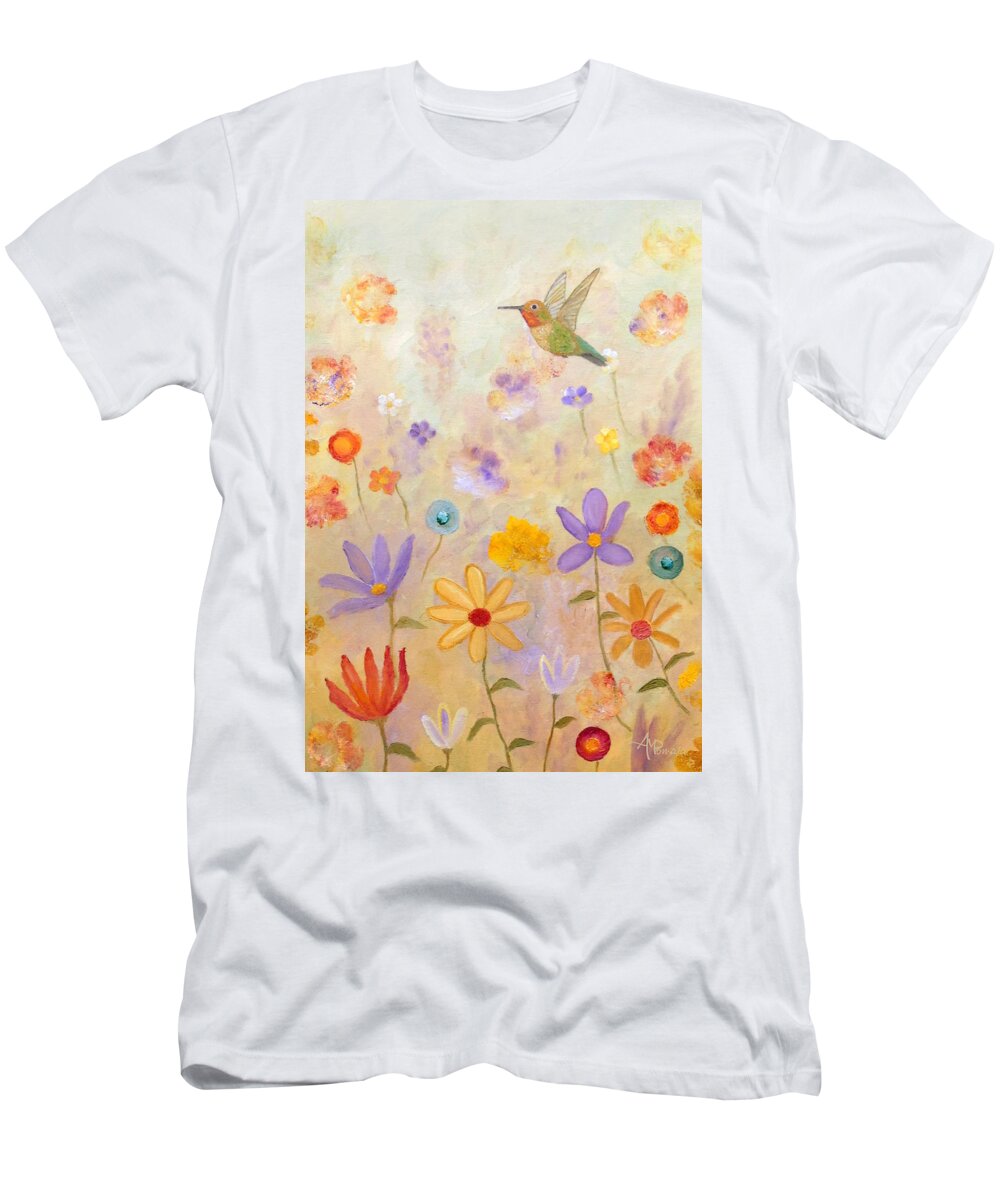 Hummingbird T-Shirt featuring the painting Close To Heaven I by Angeles M Pomata