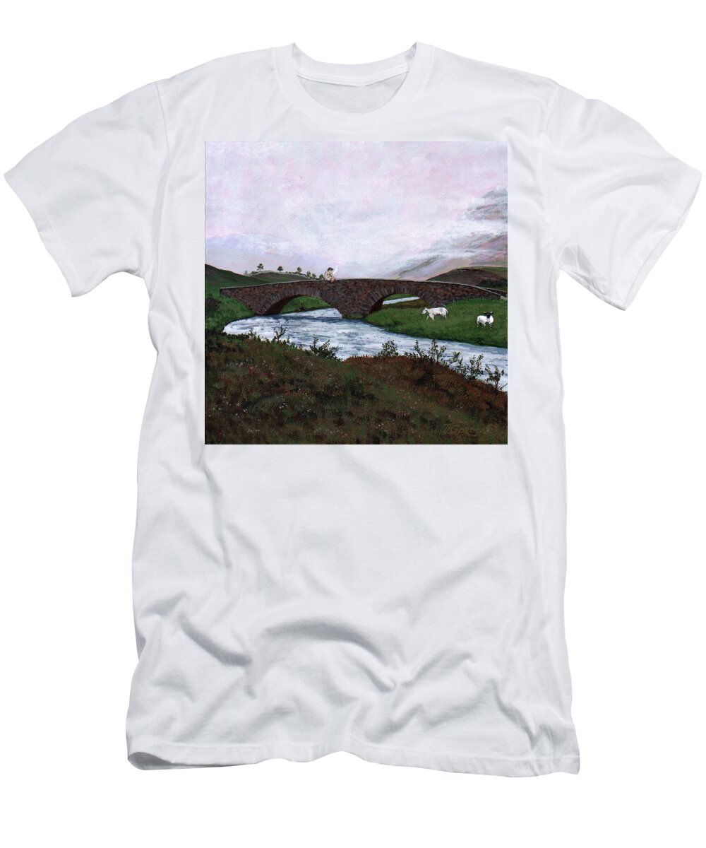 Morning T-Shirt featuring the painting Cloudy day in the Highlands by Timithy L Gordon