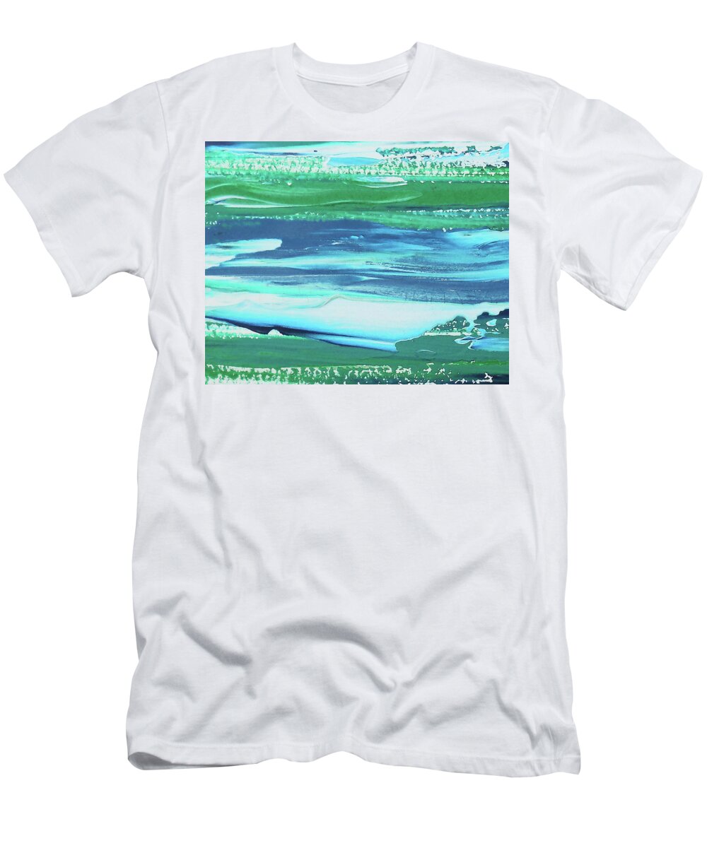 Beach Art T-Shirt featuring the painting Coastal Blues Contemporary Interior Decor Ocean Waves I by Irina Sztukowski
