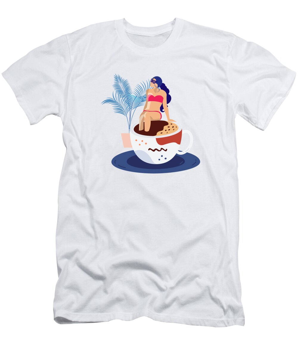 Collage Art Prints T-Shirt featuring the drawing Coffee Time, Bohemian scene by Mounir Khalfouf