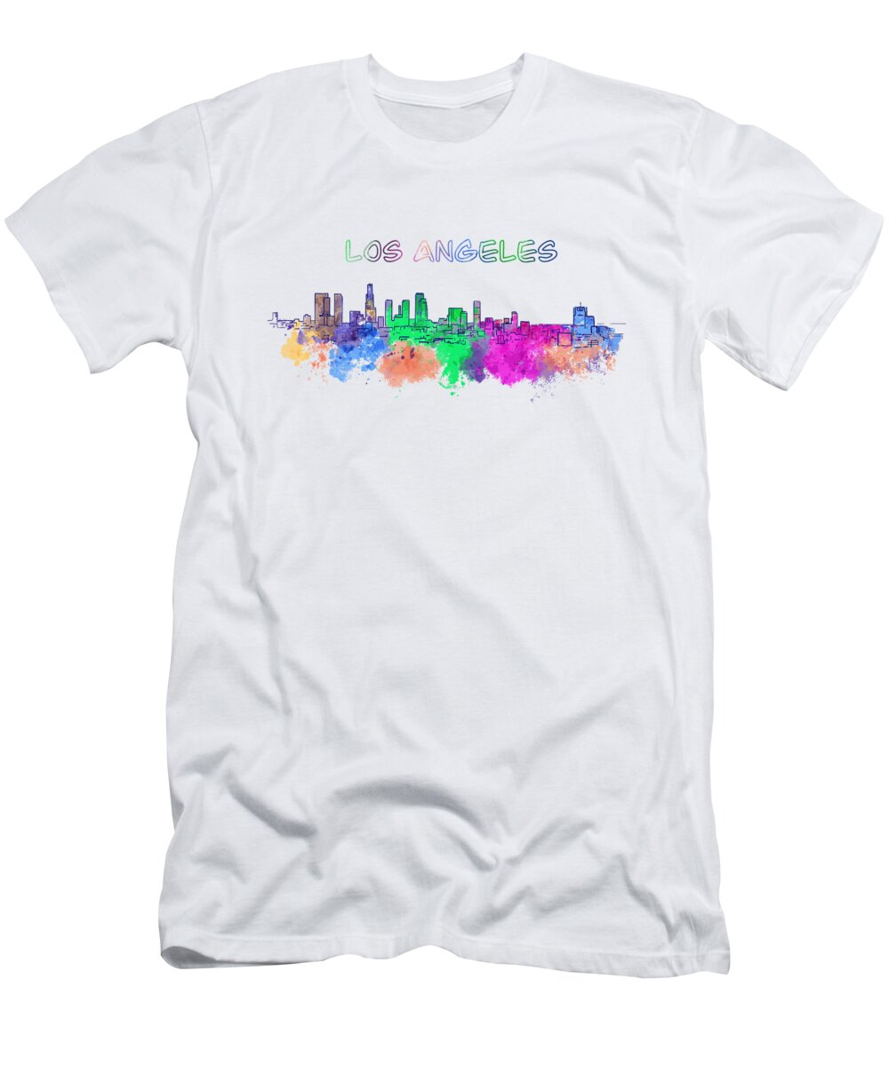 Los Angeles T-Shirt featuring the mixed media Colored Los Angeles by Masha Batkova