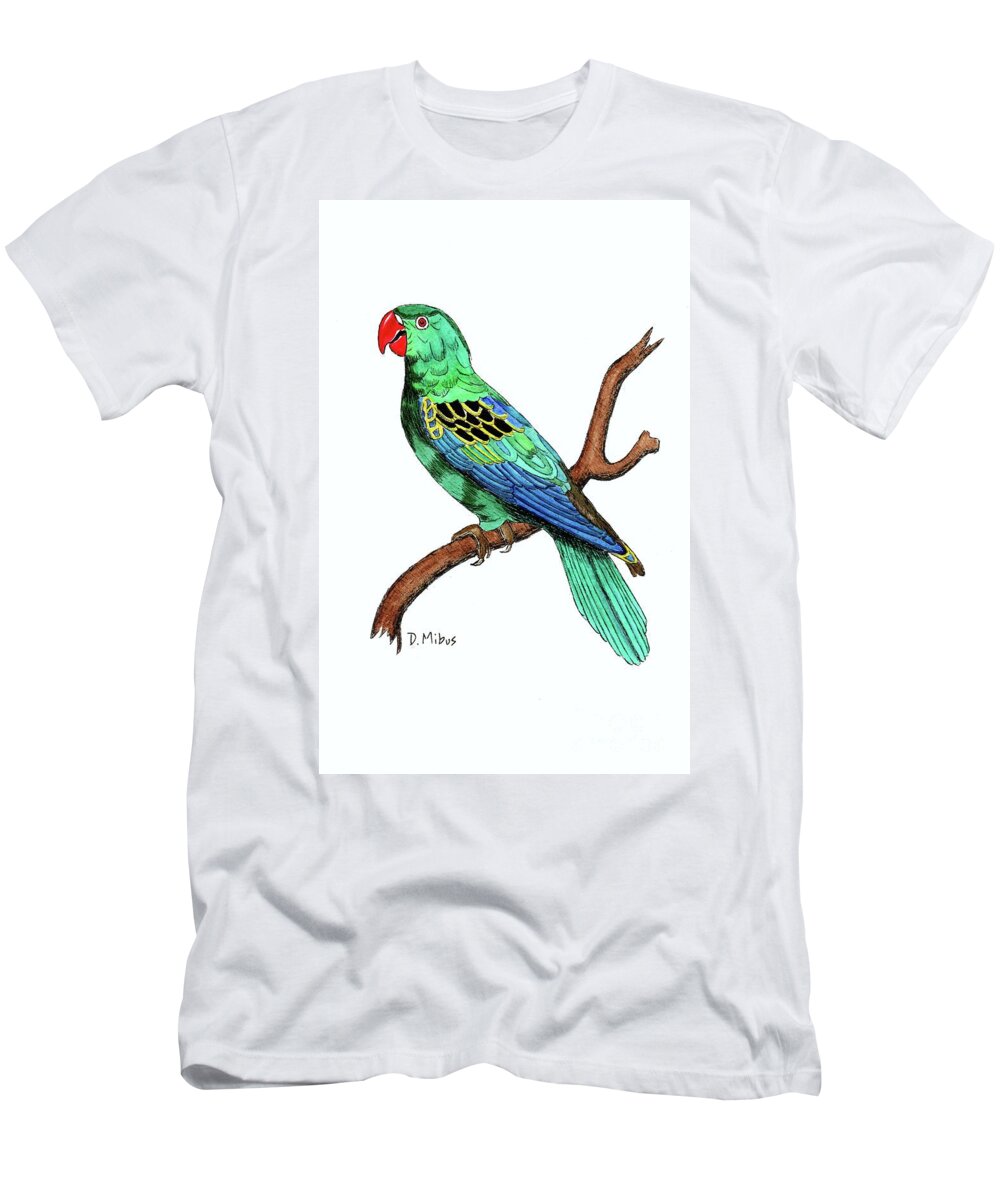 Parrot T-Shirt featuring the painting Colorful African Parrot Day 2 Challenge by Donna Mibus