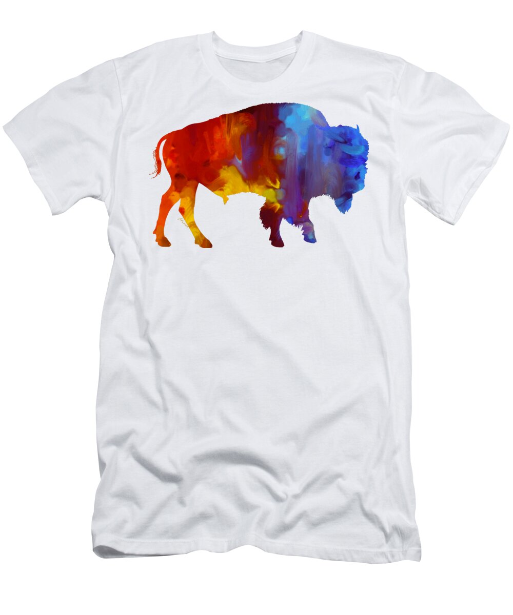 Buffalo T-Shirt featuring the painting Colorful Buffalo by Hailey E Herrera