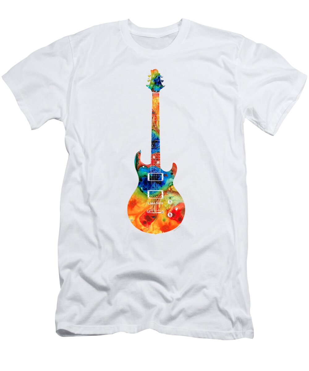 Guitar T-Shirt featuring the painting Colorful Electric Guitar 2 - Abstract Art By Sharon Cummings by Sharon Cummings