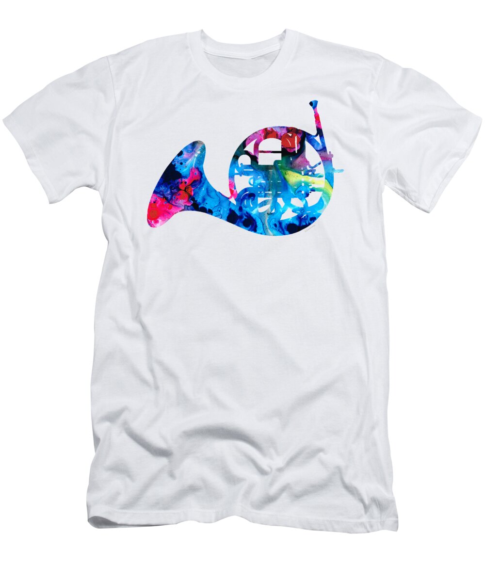 French Horn T-Shirt featuring the painting Colorful French Horn 2 - Cool Colors Abstract Art Sharon Cummings by Sharon Cummings
