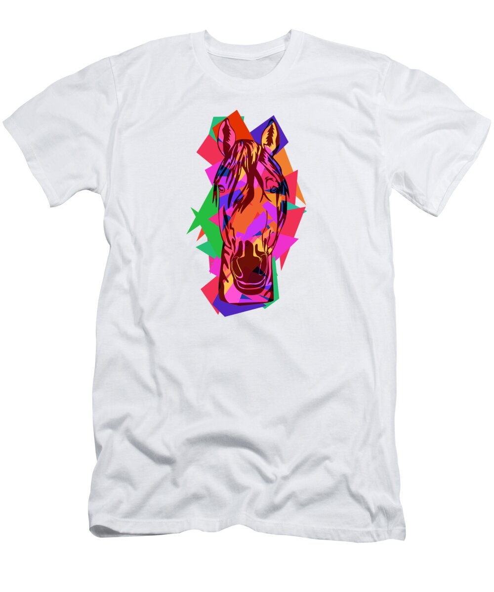 Horse T-Shirt featuring the digital art Colorful Horse Wpap Art Geometric Pop Art by Toms Tee Store