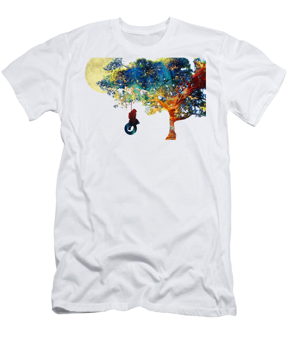 Tree T-Shirt featuring the painting Colorful Landscape Art - The Dreaming Tree - By Sharon Cummings by Sharon Cummings