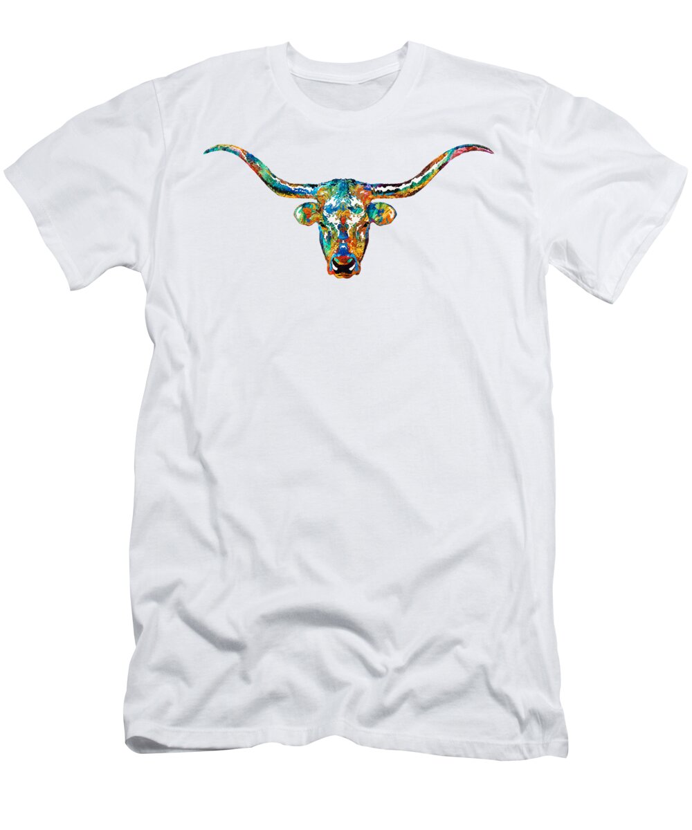 Cow T-Shirt featuring the painting Colorful Longhorn Art By Sharon Cummings by Sharon Cummings