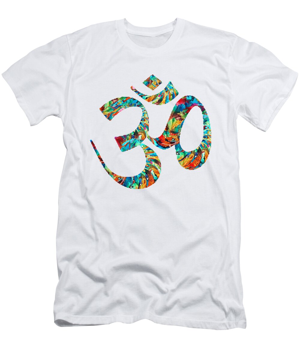 Om T-Shirt featuring the painting Colorful Om Symbol - Sharon Cummings by Sharon Cummings