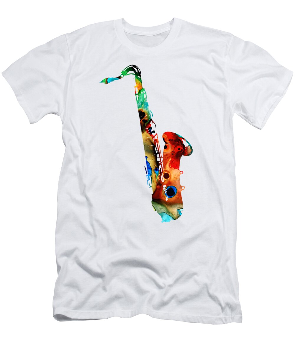 Saxophone T-Shirt featuring the painting Colorful Saxophone by Sharon Cummings by Sharon Cummings