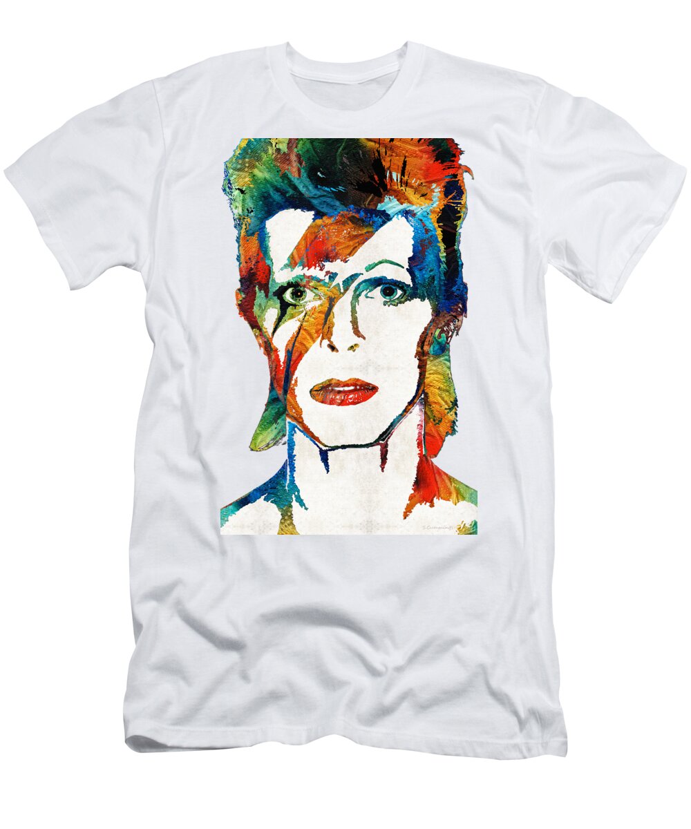 David Bowie T-Shirt featuring the painting Colorful Star - David Bowie Tribute by Sharon Cummings