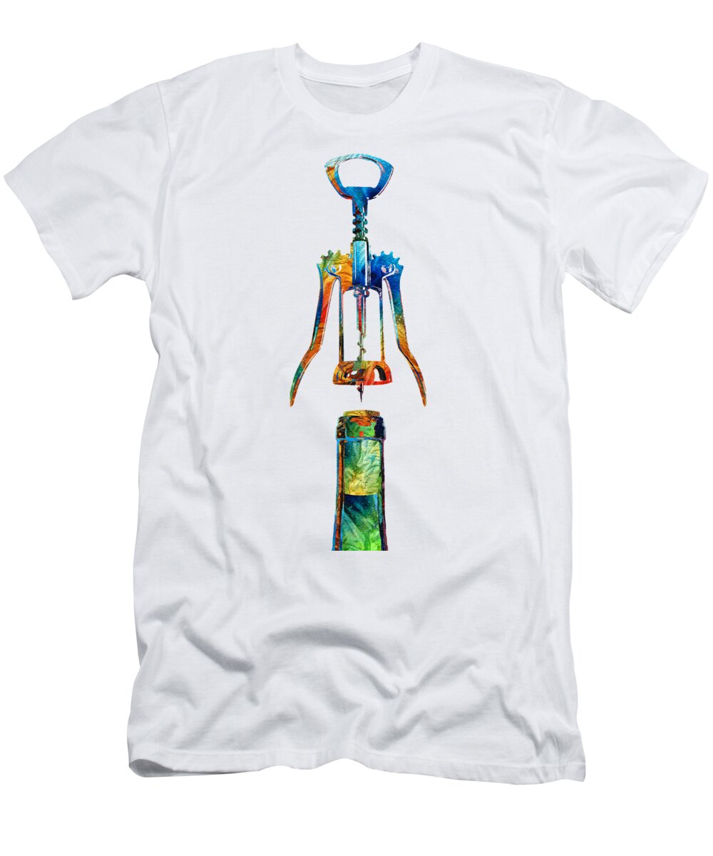 Wine T-Shirt featuring the painting Colorful Wine Art - Anticipation - Sharon Cummings by Sharon Cummings