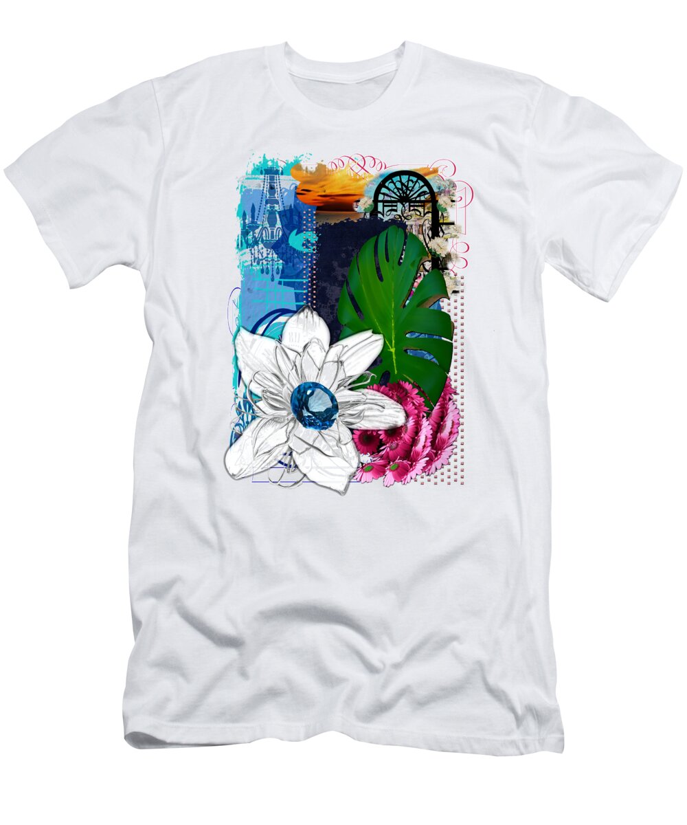 Colors T-Shirt featuring the digital art Colors and Flowers of September Collage by Delynn Addams