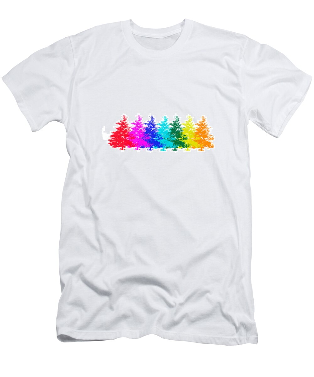 Everygreens T-Shirt featuring the mixed media Colourful Trees by Moira Law