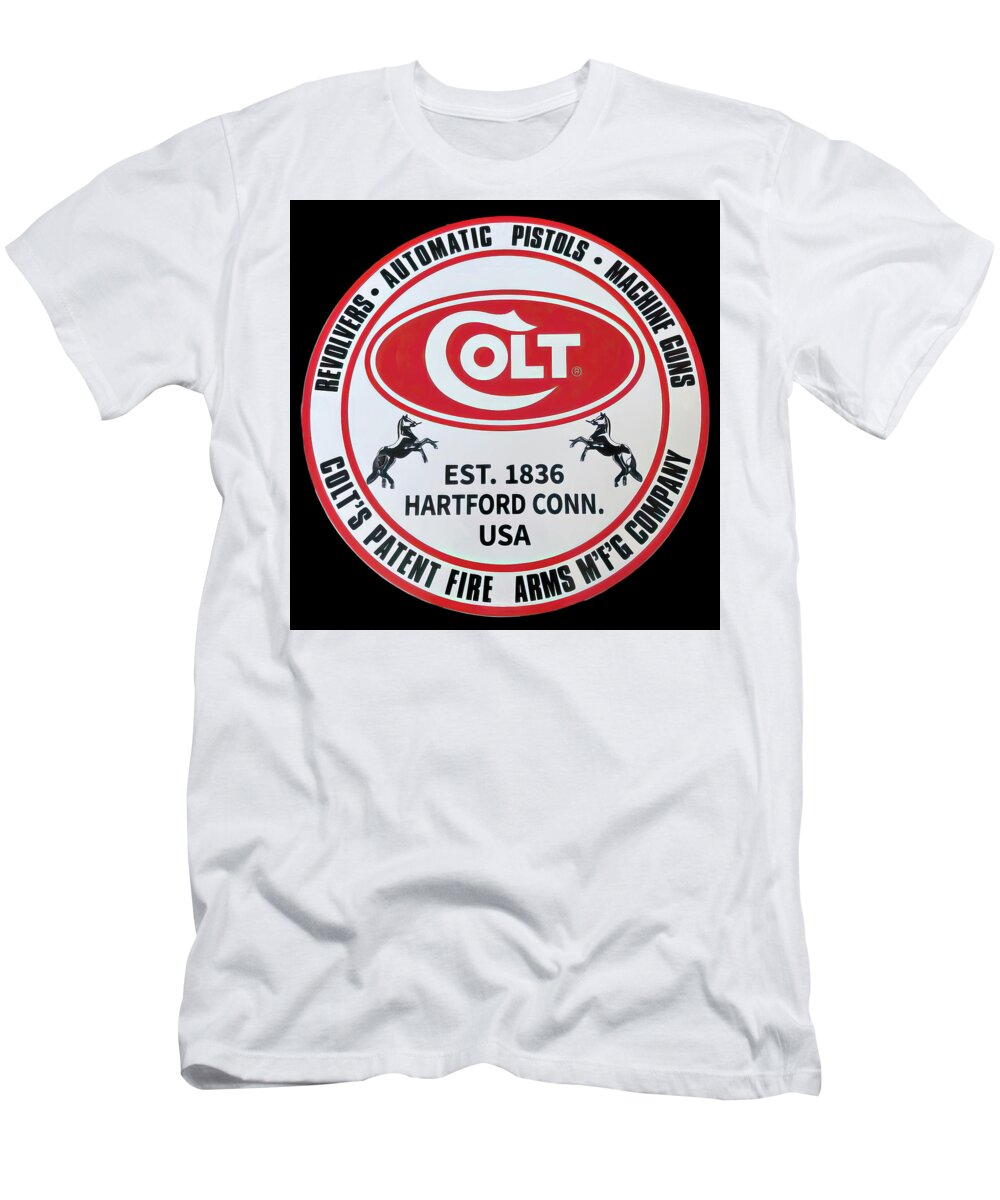 Colt T-Shirt featuring the photograph Colt Firearms vintage sign by Flees Photos