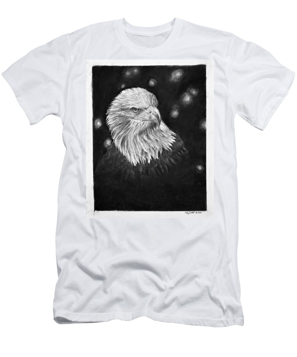 Eagle T-Shirt featuring the drawing Commanding Gaze by Greg Fox