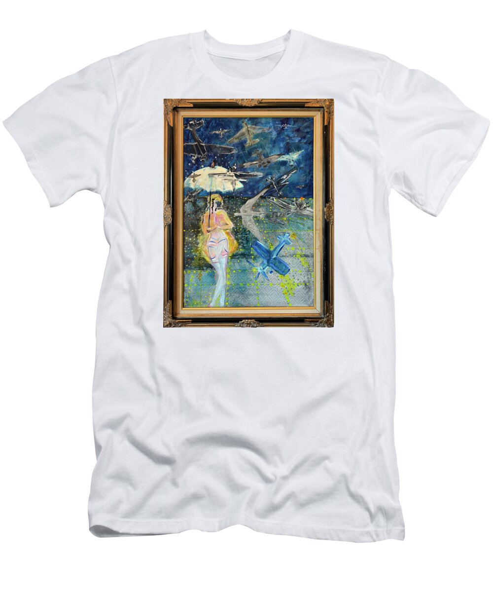Pilot T-Shirt featuring the painting Control Tower Observations by Leslie Porter