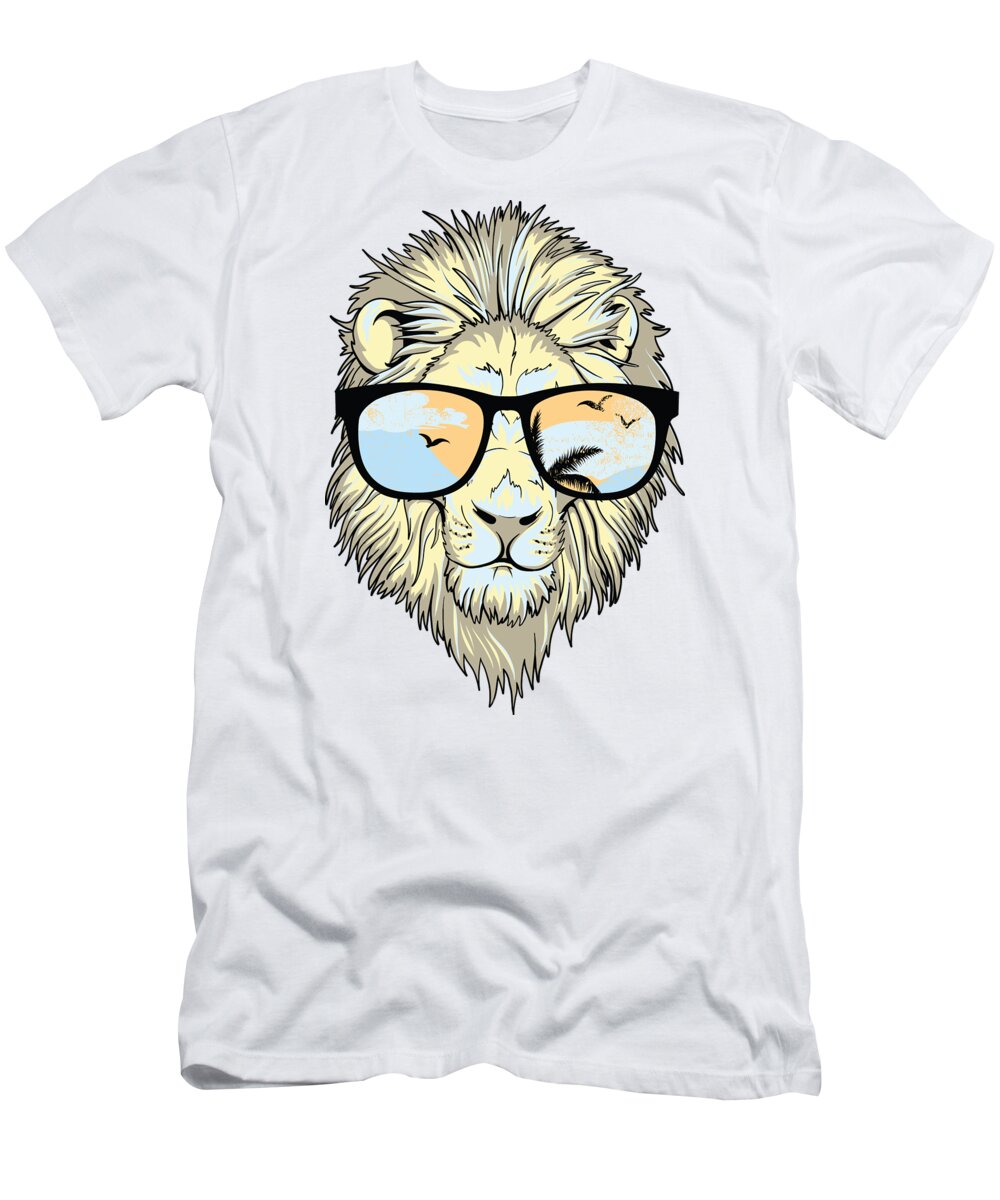Lion T-Shirt featuring the digital art Cool Lion in Sunglasses by Jacob Zelazny