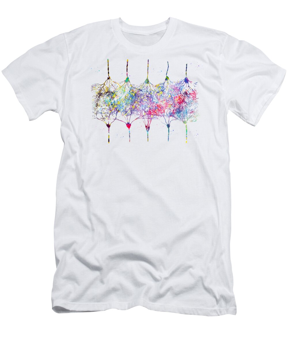 Cortical Neurons T-Shirt featuring the digital art Cortical Neurons rainbow version by Erzebet S
