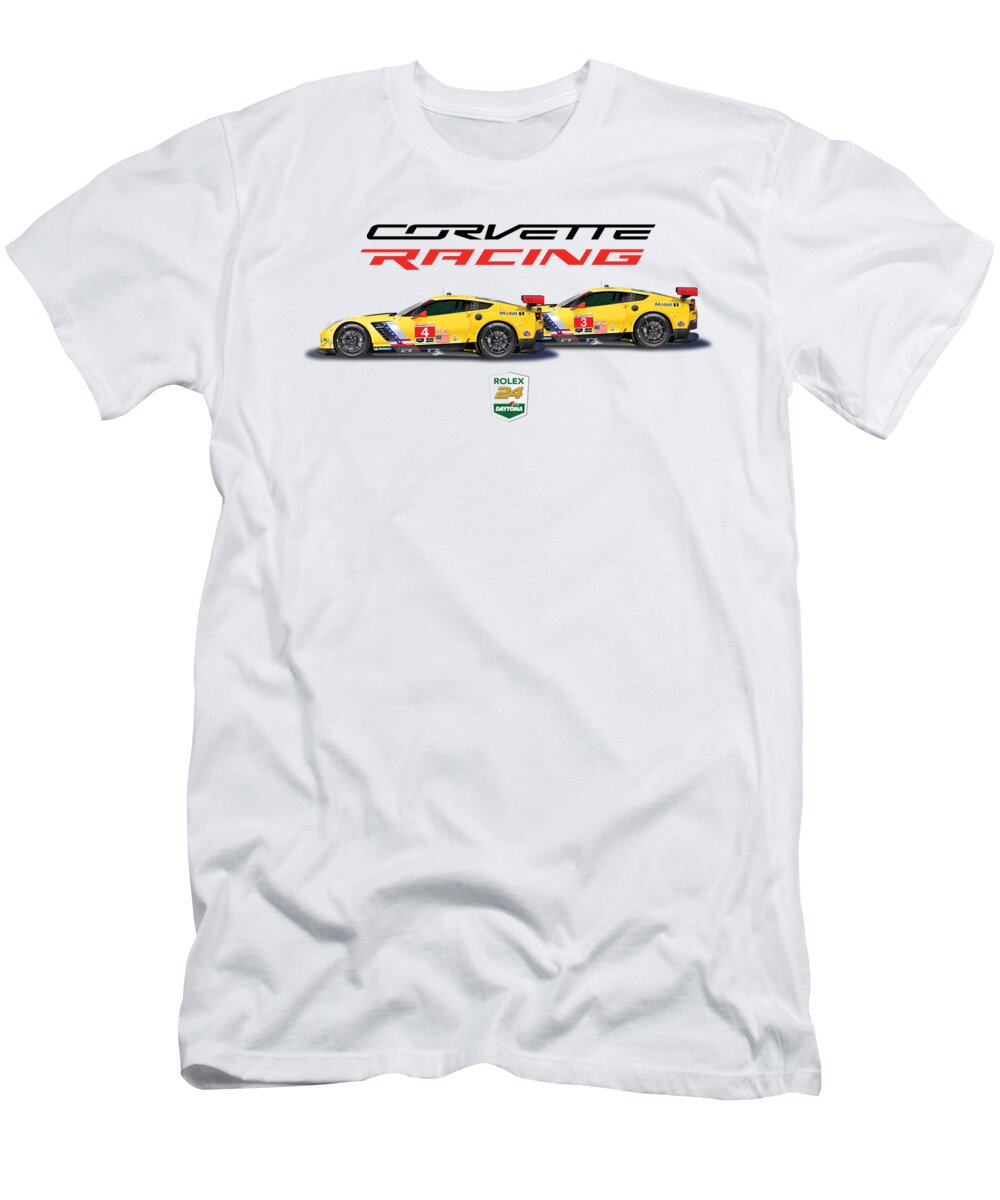 Corvette Racing Poster (no Background) T-Shirt featuring the drawing Corvette Racing Poster by Alain Jamar