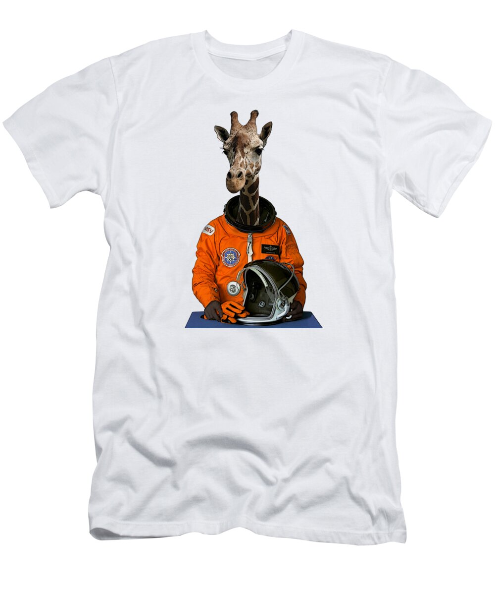Astronaut T-Shirt featuring the digital art Cosmonaut giraffe by Madame Memento