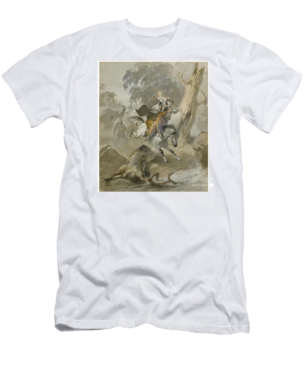 Violence T-Shirt featuring the painting Count Mihaly von Zichy 1827 1906  THE KIDNAP by Artistic Rifki