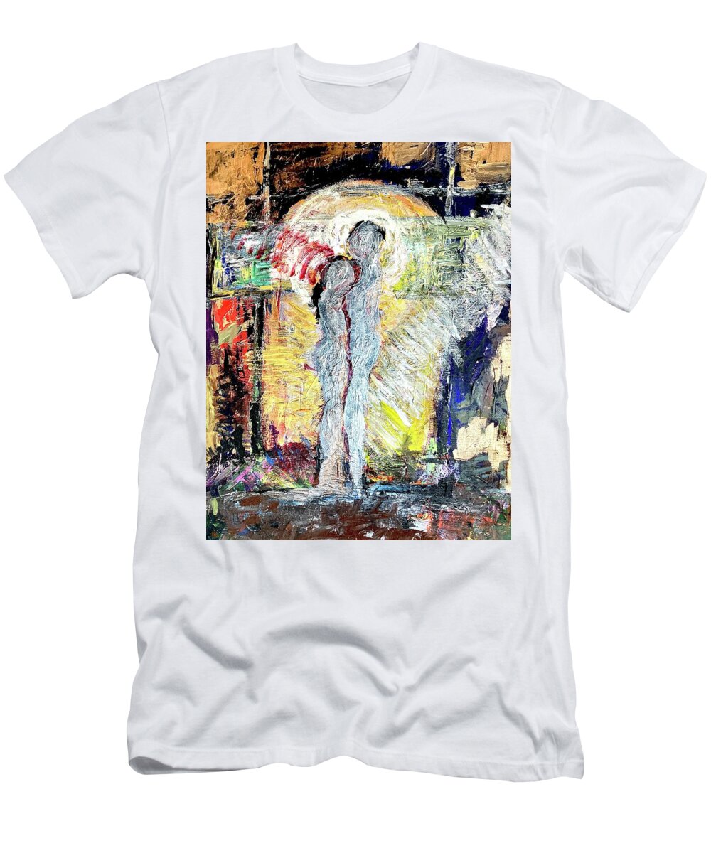 Two Figures On Abstract Landscape T-Shirt featuring the painting Couple by David Euler