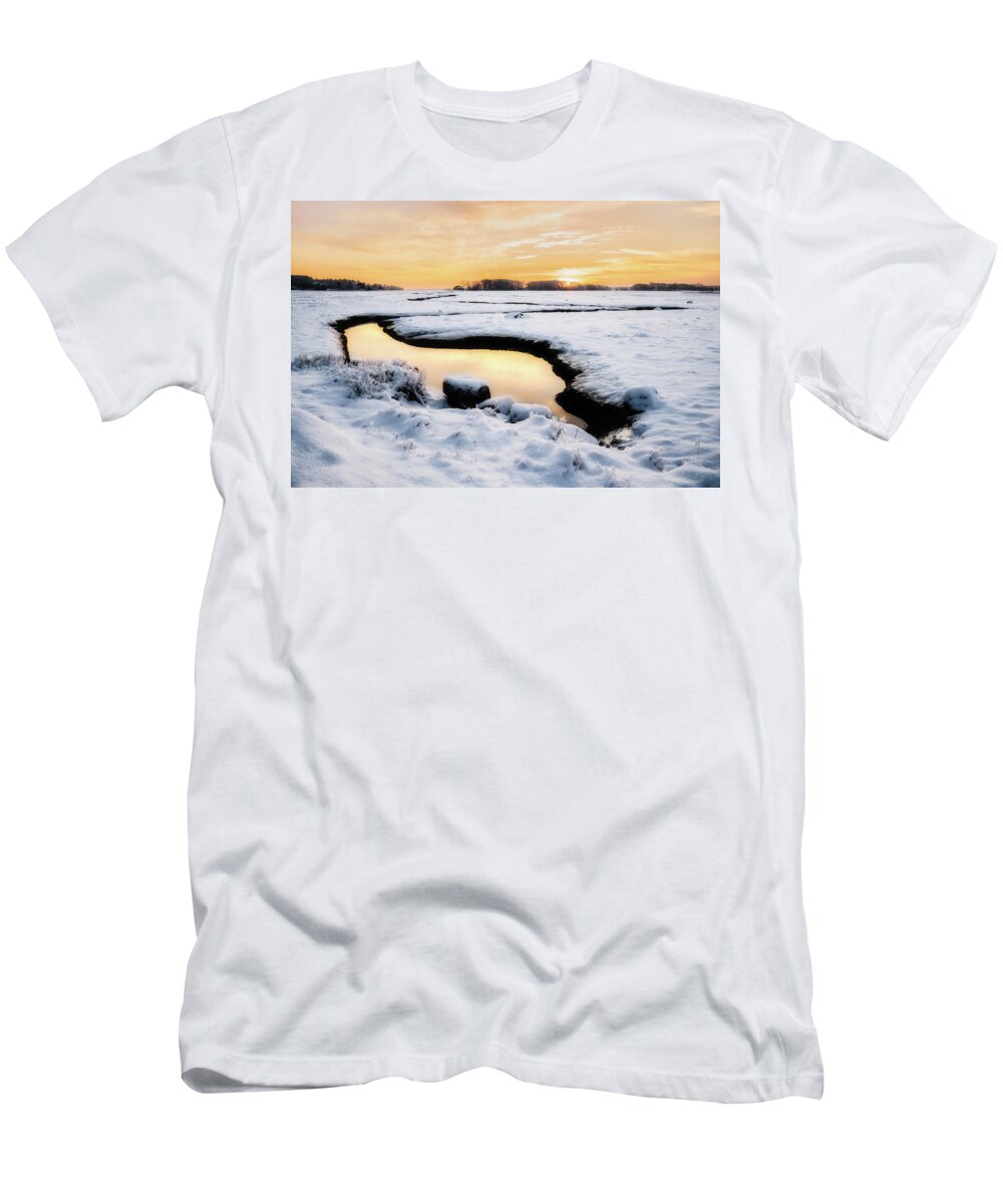 Sunrise Light T-Shirt featuring the photograph Creamsicle, Essex MA. by Michael Hubley