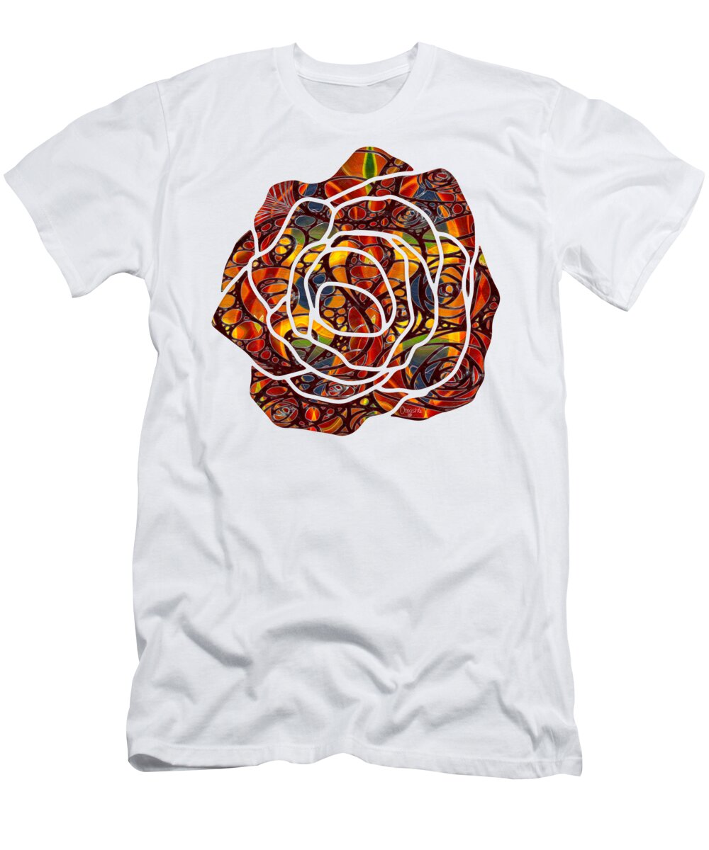 Crimson Rose T-Shirt featuring the digital art Crimson Rose - Contemporary Flower Abstract Art by Omaste Witkowski