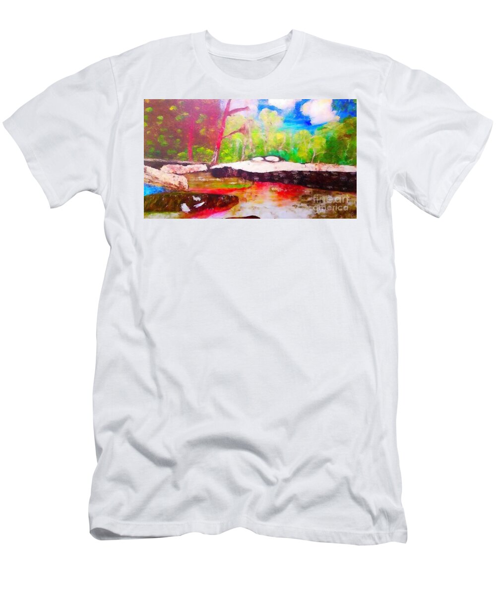 Rojo T-Shirt featuring the painting Cristales 1 Painting rojo agua verde impresionismo cielo gerhard richter amarillo realismo abstract naranja experimentacion arboles abstract art artistic artwork background birch tree bright by N Akkash
