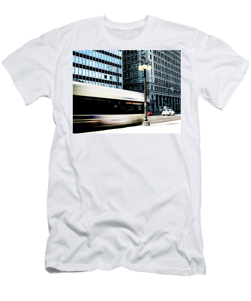 C.t.a. Bus On Michigan Avenue - Chicago T-Shirt featuring the photograph C.T.A. Bus on Michigan Avenue - Chicago by David Morehead