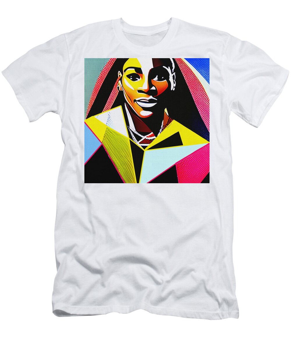 Serena Williams Portrait T-Shirt featuring the digital art Cubist portraits. Sports legends. Serena Williams by Klara Acel