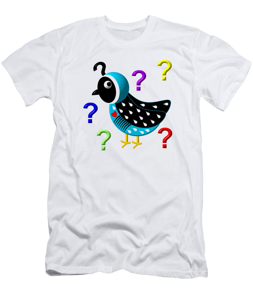Cute Critters With Heart Quail With Questions T-Shirt featuring the digital art Cute Critters With Heart Quail With Questions by Rose Santuci-Sofranko