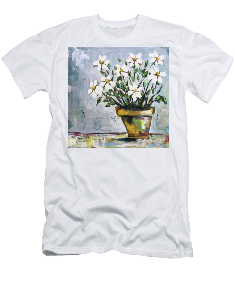 Daisy Gardenias T-Shirt featuring the painting Daisy Gardenias by Roxy Rich